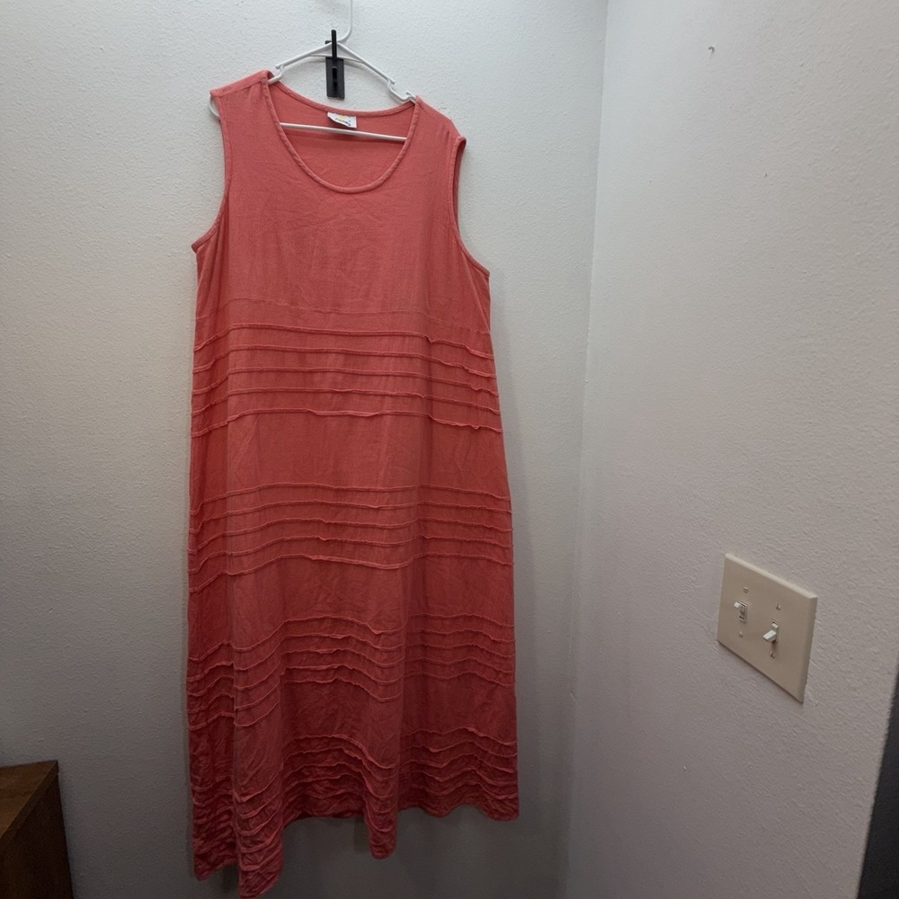 Dunes Dress Maxi Gauze Lagenlook 100% Cotton Boho Short Sleeve Coral Dress XL